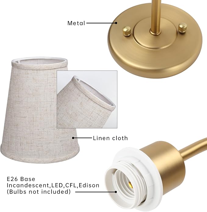 2-Lights Wall Sconces with Funnel Linen Fabric Shades, Double Light Wall Lamps for Bedroom Living Room Vanity Bathroom Hallway Stairway