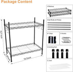 Spice Rack Organizer, Carbon Steel Seasoning Rack 2-Tier Spice Organizer for Cabinet, Adjustable Kitchen Countertop Organizer with Shelf Liner and Hooks for Kitchen Pantry Bathroom Office, Black