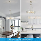 XINGQI Modern Farmhouse Chandelier 6-Light Silver Glass Drum Chandeliers 19.7" Height Adjustable Water Ripple Rustic Pendant Lighting Fixture for Dining Room Living Room Kitchen Island
