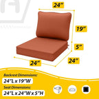 AAAAAcessories Outdoor Deep Seat Cushions, Waterproof, Fade-Resistant Patio Furniture Replacement Cushions, 24" x 24" x 5", Rust