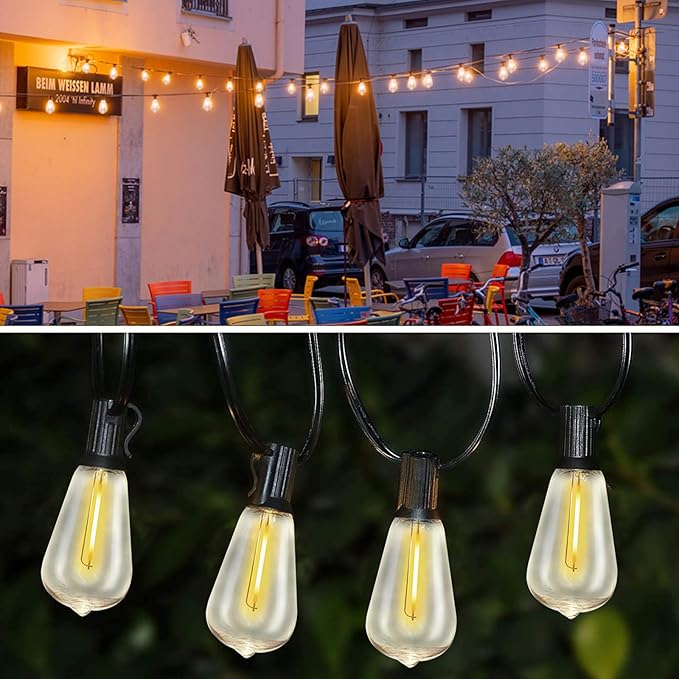 GOOTHY LED Outdoor String Lights 45Ft Patio Lights with 32 Shatterproof ST40 Vintage Edison Bulbs (2 Spare), Hanging Outdoor Light UL Listed for Porch Garden Backyard Balcony Decor