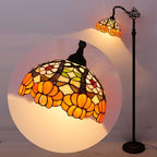 Tiffany Floor Lamp Stained Glass Orange Flower Style Arched Reading Light Gooseneck Adjustable Corner Standing Lamp 12X16X66 Inch for Bedroom Living Room Home Office