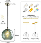 Gray Green Glass Pendant Lights Kitchen Island Lighting Globe Pendant Light Fixtures Modern Pendant Lighting for Kitchen Island Bedroom Living Dining Room Light Fixture(9.84in, 1-Pack)