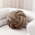 Sioloc Soft Knot Ball Pillows,Round Throw Pillow Cushion Home Decoration Plush Pillow,Throw Knotted Pillow Handmade Round Plush Pillow（10.6inches,Brown）