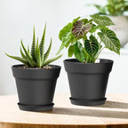 7 Inch Thick Plastic Plant Pots with Drainage Holes and Trays – 6 Pack Nursery Pots for Indoor & Outdoor House Plants, Seedling Starter Planters for Garden Flowers, Matte Black