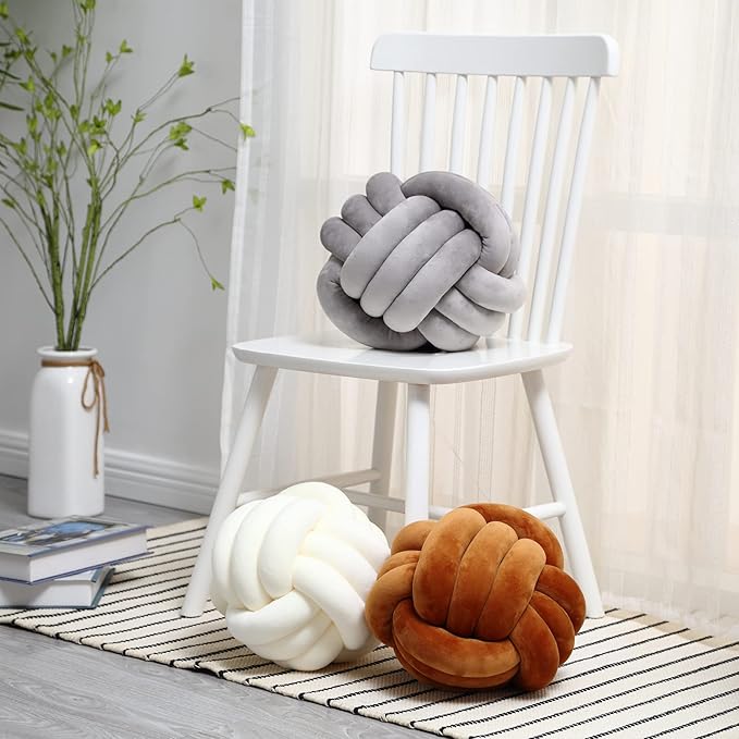 Petrella Knot Pillow Throw Pillows Ball Round Cute Throw Pillows Home Decor Cushion Decorative Aesthetic Spandex,Light Gray 8inch