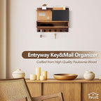 Key Holder for Wall Mount with Mail Organizer, Farmhouse Key Holder for Wall with Shelf, Chalkboard&Corkboard, Entryway Organizer 11 Metal Hooks, Decorative Natural Pine Wood, 14.6*11.1*3.3”, A-Brown