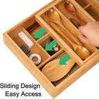 2-Tier Drawer Organizer with Removable Cutlery Tray Kitchen Utensil Silverware Drawer Organizer, Silverware Tray for Drawer Utensil Holder Bamboo Flatware Box for Utensils Stationery Cosmetics (S)