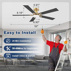 cumilo 52 inch Smart Ceiling Fan with Lights Remote,Quite DC Motor,WIFI Control via Alexa Voice,APP.Dimmable LED,Flush Mount Outdoor Indoor Ceiling Fans for Bedroom Patio Porch,Gold and White Black