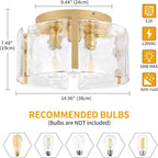 15'' Modern Gold Semi Flush Mount Ceiling Light, 3-Light Glass Drum Light Fixtures, Ceiling Lights for Hallway Entryway Foyer Bedroom Kitchen Dining Room Laundry Room Lighting Fixture, UL-Listed
