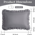 KKJIAF Ruffle Pillow Cases Standard Size Set of 2, Ruffled Pillow Covers with Envelope Closure, Wrinkle Resistant Ruffled Pillow Shams 20" x 26", Grey