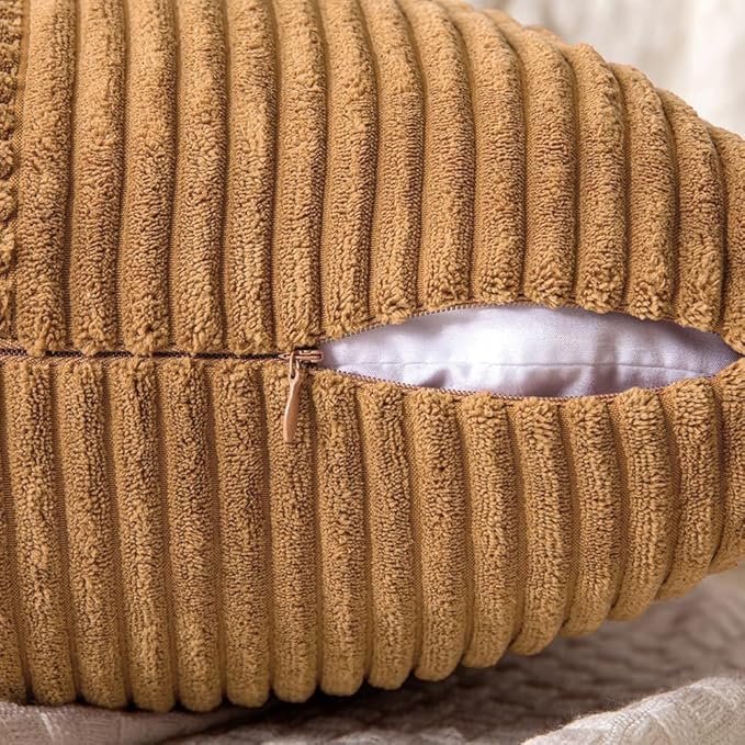 MIULEE Brown Corduroy Pillow Covers Pack of 2 Boho Decorative Spliced Throw Pillow Covers Soft Solid Couch Pillowcases Cross Patchwork Textured Cushion Covers for Living Room Bed Sofa 18x18 inch
