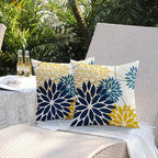 Blue Yellow Flower Pillow Covers 16x16 Inch Set of 2 Outdoor Throw Pillows Outdoor Waterproof Decor for Living Room Sofa Patio Funiture Garden Floral Polyester Pillow Covers 01P16