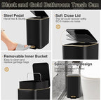 Bathroom Sets with Shower Curtain and Rugs Black Bathroom Accessories Bathroom Set,Soap Dispenser & Toilet Brush Holder Set with Stainless Steel Trash Can