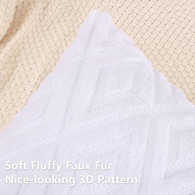 Pallene Pure White Throw Pillow Covers 16x16 Set of 2, Soft Plush Faux Fur Decorative Couch Pillow Covers for Sofa Bed Living Room Pillow Cases with 3D Diamond Pattern