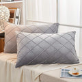 JAUXIO Diamond Pinch Pleated Crystal Velvet Pillowcases 2 Pack Solid Pintuck Throw Cushion Cover for Home Decor Hidden Zipper Closure (Light Grey, Standard)