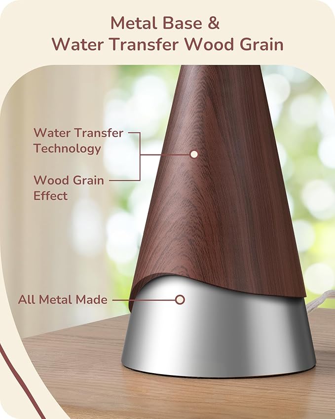 EDISHINE 21.85" Boho Table Lamp, Rustic Bedside Lamp, Water Transfer Red Wood Grain Metal Base, Beige Linen Shade, Farmhouse Nightstand Lamp for Living Room, Bedroom, Office, E26 Base