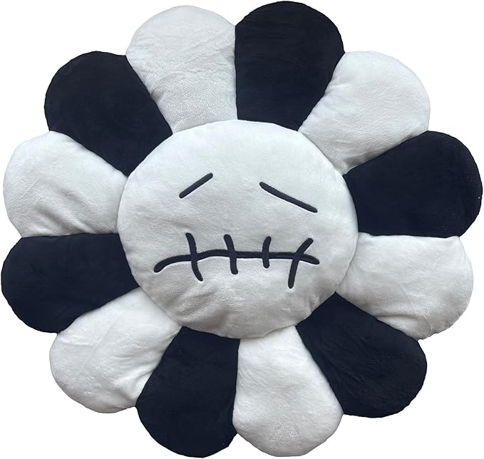 Smile Face Plush Rainbow Pillow, Sunflower Indie Decor Plush Pillow Soft & Comfortable Flower Floor Pillow for Home Reading Bed Room Decoration (White, 40CM)