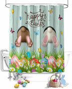 Vandarllin Spring Easter Shower Curtain, Funny Bunny Tails Rabbit Shower Curtains Set with Hooks, Floral Farmhouse Waterproof Fabric Bathroom Curtains Decor Home Accessories,72 X 72 Inch Long