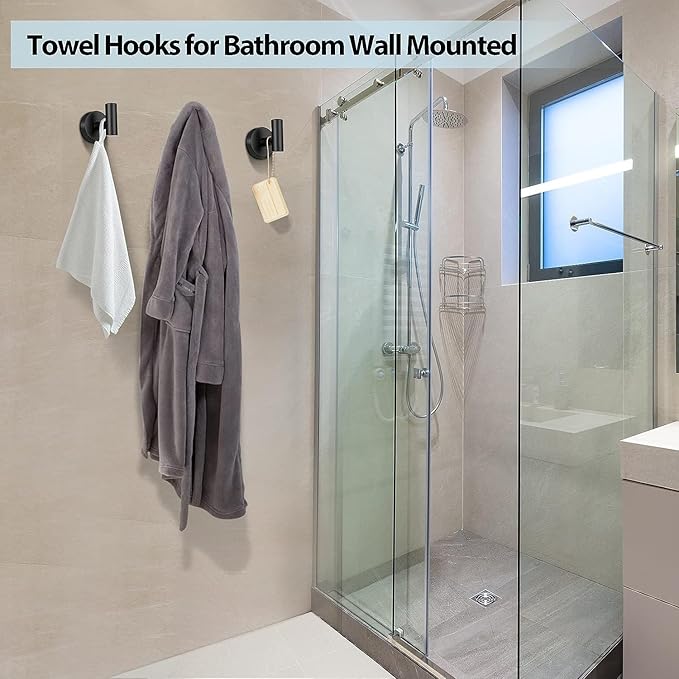 Kruodop Towel Hooks for Bathroom,4 Packs Wall Mount Towel Holder,Black Matte Wall Robe Hook,Stainless Steel Heavy Duty Door Hanger Towel Hook for Kitchen, Bedroom,Hotel,Pool,Coats, Silver