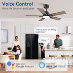 42Inch Smart Ceiling Fan with Lights Remote,APP&Voice Alexa WIFI Controled,Quiet Reversible DC Motor,Dimmable LED,Indoor Outdoor,Small Modern Ceiling Fan,for Bedroom Patio Porch,Black&Walnut