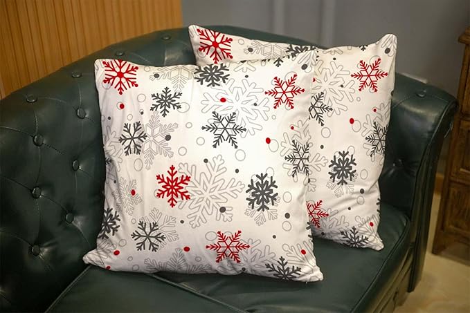CAPSCEOLL 2PCS Red and White Bedroom Pillow Covers 20X20Inch Snowflake Abstract Big Ice Blizzard Celebration Christmas Gray Snow Sparkles Star Couch Pillow Covers for Bedroom Sofa Living Room
