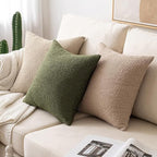 MIULEE 18x18 Inch Decorative Pillow Covers for Couch Bed Set of 2 Textured Boucle Neutral Winter Throw Pillows Olive Green Accent Solid Cushion Pillowcases Sofa Livingroom Home Decor
