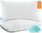 Cooling Pillows Standard Size Set of 2, Memory Foam Pillows with Zipper, Firm Bed Pillows Adjustable for Hot Side Back Stomach Sleepers