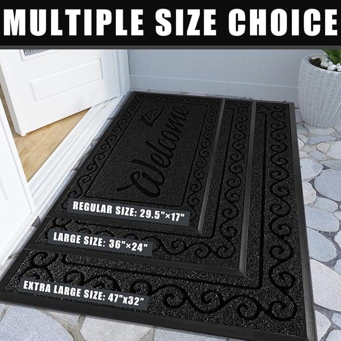 Yimobra Welcome Front Door Mat, Heavy Duty Easy Clean Doormat Indoor Outdoor, Waterproof Quick Dry Floor Mat for Home, Garage, Hign Traffic Areas, Non Slip, Low Profile, 29.5X17 Inches, Black