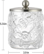 Home Glass Cotton Jar Holder Nickel Lid, Elegant Bathroom Storage Canister for Qtips, Cotton Balls, Floss, Makeup Organizer, Vanity Bathroom Organization (UPDATED NICKEL)