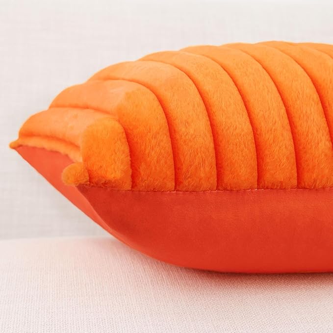 Pallene Faux Fur Plush Fall Throw Pillow Covers 22x22 Set of 2, Luxury Soft Fluffy Striped Decorative Pillow Covers for Sofa, Couch, Living Room, Burnt Orange