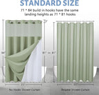 Furlinic Waffle Weave No Hook Shower Curtain with Snap in Liner,Honeycomb Textured Bathroom Curtains with See Through Top Window,Waterproof & Machine Washable,Hotel Quality,Sage Green,71x84 Inch