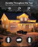 Lumary Smart Permanent Outdoor Lights 2 with Remote & Slide-Base, 150ft with 90 RGBAICW LEDs 5400lm for Daily & Accent Lighting, 110+ Scene for Halloween Christmas Decor, Work with Alexa Google, White