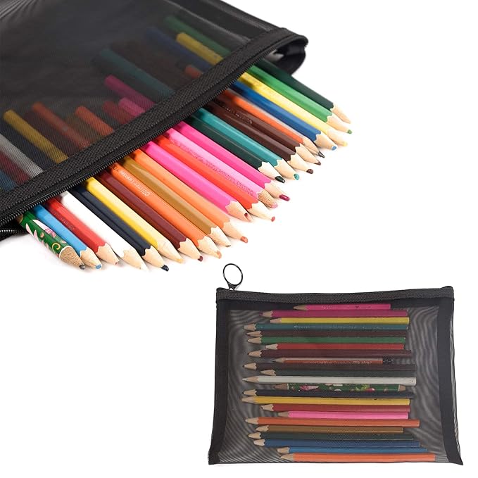 Patu Zipper Mesh Bags, Size L / A5, 5 Pieces, Beauty Makeup Cosmetic Accessories Organizer, Travel Toiletry Kit Set Storage Pouch, Black
