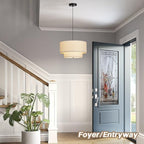18" Modern Double Drum Fabric Pendant Light, Large Hanging Ceiling Chandelier Fixture with Dual Layer Fabric Shade, Ideal for Dining Room, Living Room, Bedroom, and Kitchen