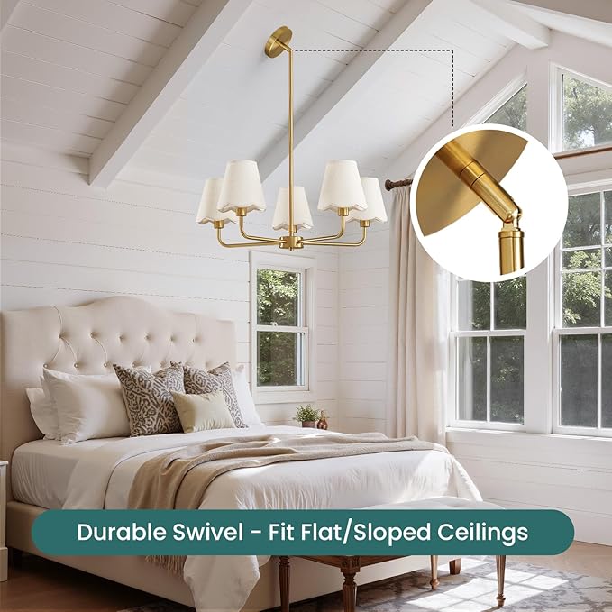 KAISITE Modern Gold Chandelier 5-Light Farmhouse Chandelier for Dining Room Industrial Dining Kitchen Light Fixture Over Table Ceiling Chandelier for Bedroom Living Room Foyer Entryway