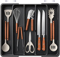 Aujen Silverware Organizer - Expandable Utensil Drawer Organizer with Non-Slip Pads, Adjustable Kitchen Drawer Organizer For Home, Apartment and Kitchen Essentials, Black, 13.6" x 1.4" x 11.0"~19.9"