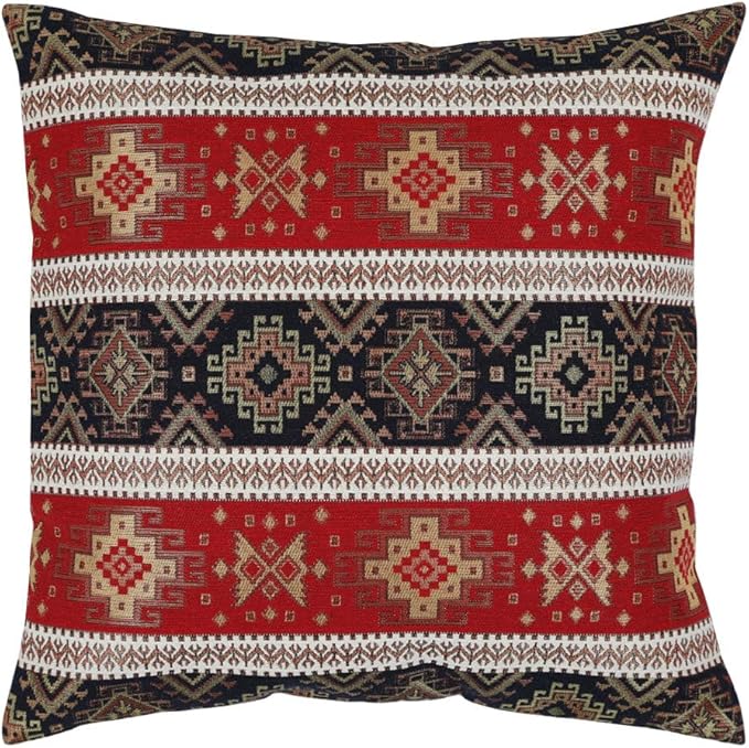 Tapestry Gobelin Red-Black 18"x18" Pillow Cover Sham Ethnic Kilim Geometric Southwestern Pattern Throw Decorative for Home Decor, Sofa, Couch, Porch, Patio, Chair