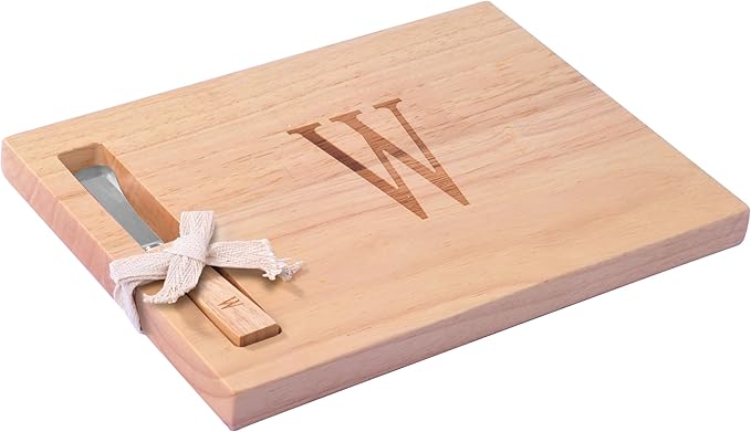 Miicol Wood Charcuterie Board, Monogram Cheese Board 10 Inch, Personalized Initial Cutting Board with Spreader, Unique Housewarming Gift, Ideal for Kitchen, Home, Letter W