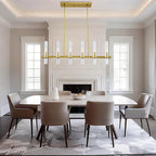 Untrammelife 6-Light Modern Linear Chandelier, 36" Gold Kitchen Island Pendant Lighting with Clear Glass Shade, Adjustable 54" Metal Rod Farmhouse Rectangle Hanging Light Over Table, Dining Room