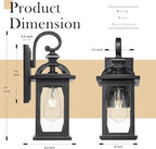 zeyu 2 Pack Outdoor Wall Lantern for Porch, 15 Inch Patio Wall Light Fixture Exterior Lights for House, Die-Cast Aluminum, Black Finish with Seeded Glass, ZD100B-2PK BK