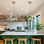Gray Green Glass Pendant Lights Kitchen Island Lighting Globe Pendant Light Fixtures Modern Pendant Lighting for Kitchen Island Bedroom Living Dining Room Light Fixture(7.87in, 3-Pack)
