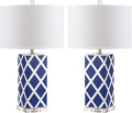 SAFAVIEH Lighting Collection Garden Lattice Trellis Modern Contemporary Navy 27-inch Bedroom Living Room Home Office Desk Nightstand Table Lamp Set of 2 (LED Bulbs Included)