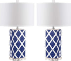 SAFAVIEH Lighting Collection Garden Lattice Trellis Modern Contemporary Navy 27-inch Bedroom Living Room Home Office Desk Nightstand Table Lamp Set of 2 (LED Bulbs Included)