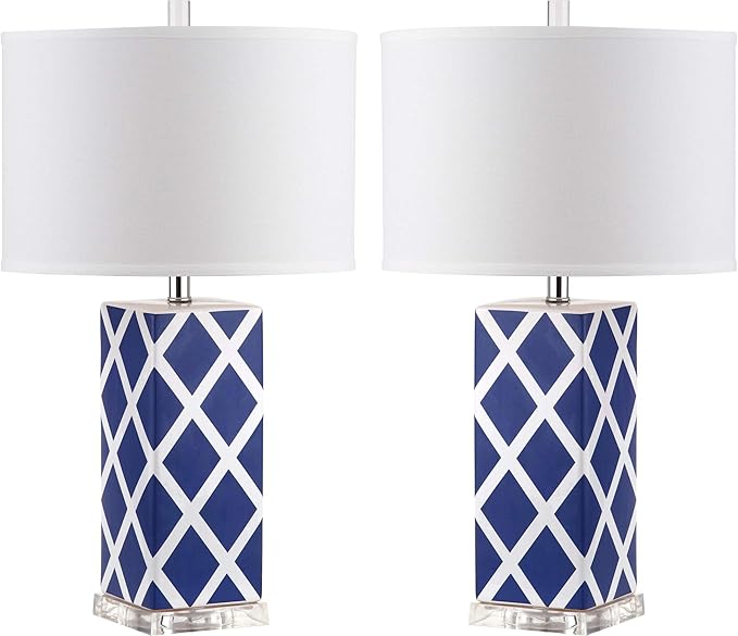 SAFAVIEH Lighting Collection Garden Lattice Trellis Modern Contemporary Navy 27-inch Bedroom Living Room Home Office Desk Nightstand Table Lamp Set of 2 (LED Bulbs Included)