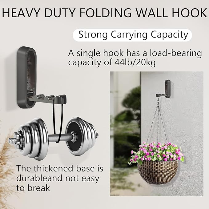 4PCS Folding Coat Hooks, Flip Down Hook, Foldable Gold Hook Wall, Heavy Duty Invisible Folding Hooks for Hanging Coats, Bags, Hats, Cooking Utensil, Bathrobes, Keys (Black)