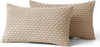 MIULEE Pack of 2 Decorative Lumbar Throw Pillow Covers 12x20 Inch Soft Boho Striped Textured Corduroy Pillow Covers Modern Farmhouse Home Decor for Couch Bed Sofa Living Room Neutral Tan