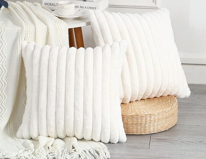 PANOD Faux Fur Decorative Large Throw Pillow Covers 30 x 30,Boho Modern Pillow Case Cushion Cover for Bed Sofa Farmhouse Livingroom,White
