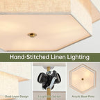 17.7" Modern Chandeliers for Dining Room, 3-Light Ceiling Pendant Light Gold Bedroom Light Fixture with 2-Layer Linen Drum Shade, Vintage Brass Chandelier for Kitchen Entryway Living Room