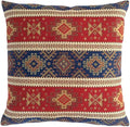 Boho Square Throw Pillow Covers Kilim Red and Blue - 18 x 18 Inches Decorative Sofa Pillows, Hippie Room Decor for Couch, Bohemian Outdoor Case for Farmhouse, Southwestern, Aztec
